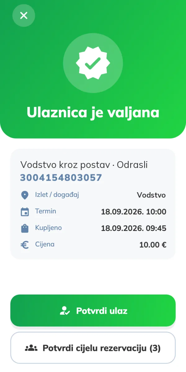 Sunmi uređaj na ulazu: ulaznica je valjana, potvrdi ulaz